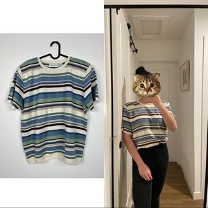 Alfred Dunner Knit Top, Large, Blue, green & white top